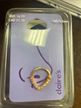 Claire's Gold V-Shaped Crystal Hoop with Iridescent Gems